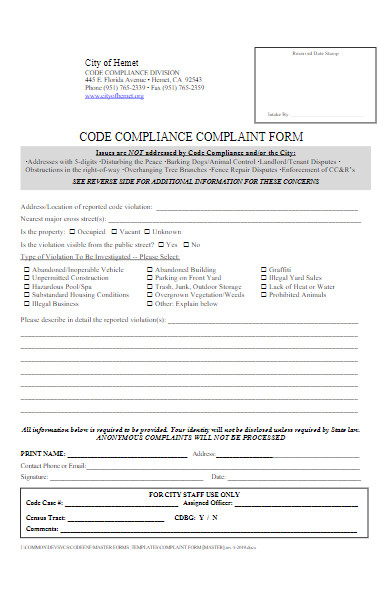 tenant code compliance complaint form
