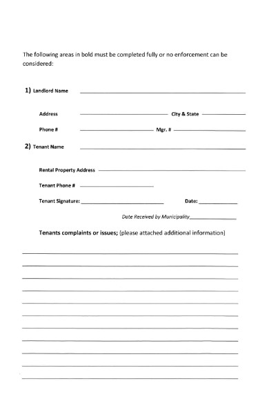 tenant complaint details form