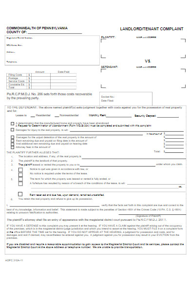tenant complaint form example