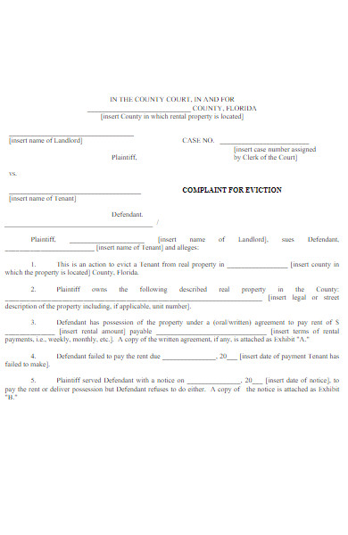 tenant complaint for eviction form