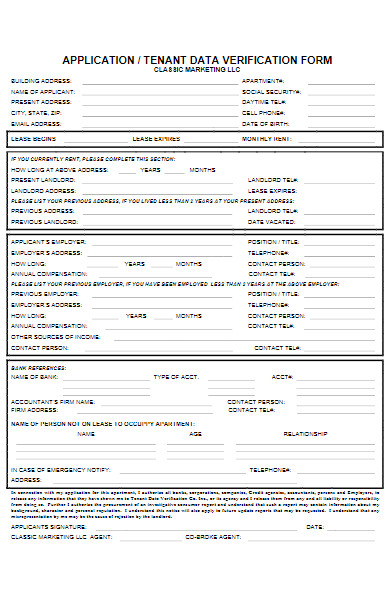 tenant data verification form