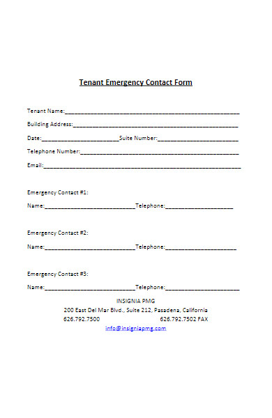 tenant emergency contact form