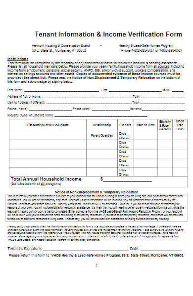 tenant information and income verification form