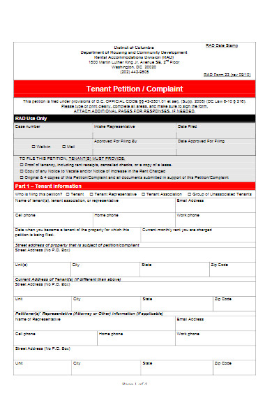 tenant petition complaint form