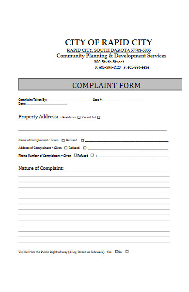 tenant property complaint form