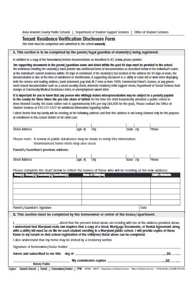 tenant residence verification disclosure form
