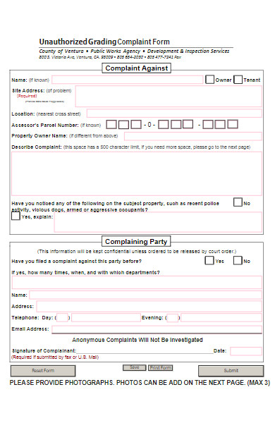 tenant unauthorized grading complaint form