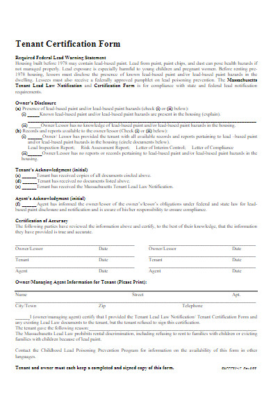 tenant verification certification form