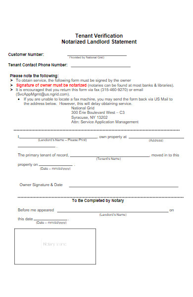 tenant verification landlord statement form