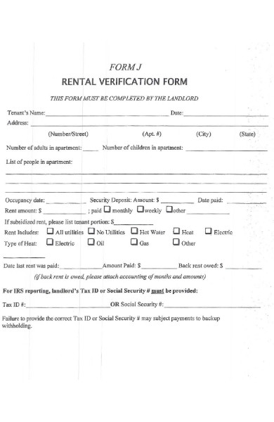 tenants rental verification form