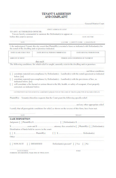 tenant’s assertion and complaint form