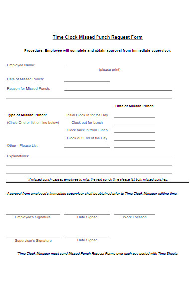 time clock missed punch request form in pdf