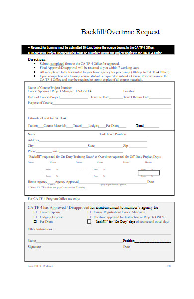 training overtime request form