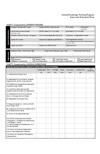 training program supervisor evaluation form