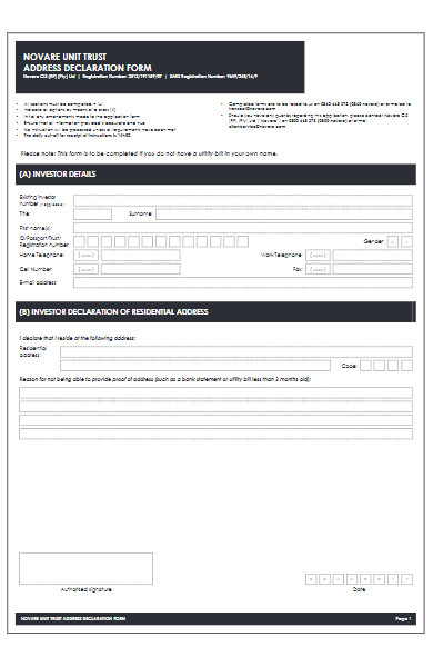 trust address declaration form