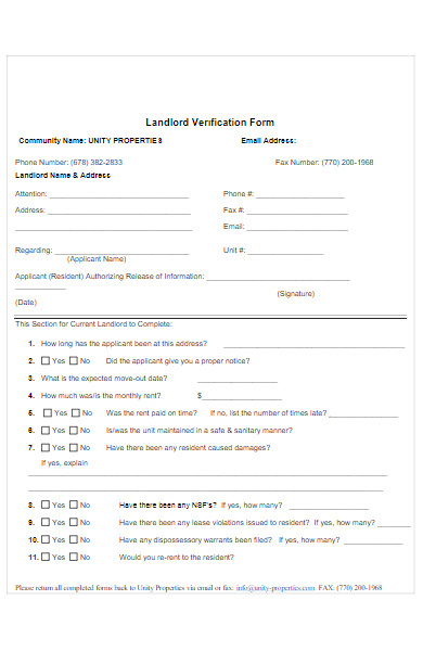 unity properties landlord verification form