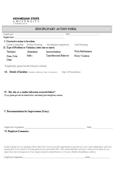 university disciplinary action form