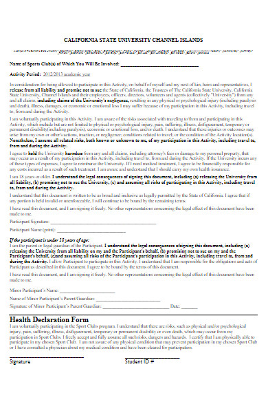 university health declaration form
