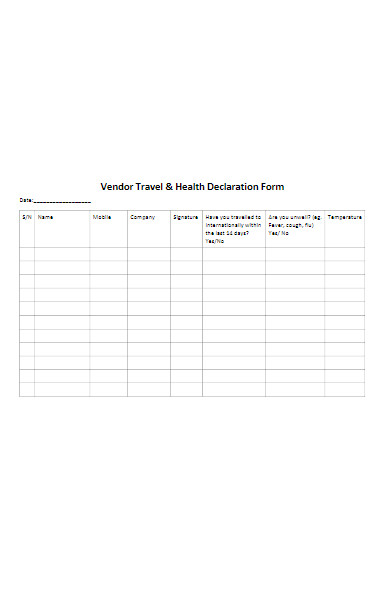 vendor health declaration form