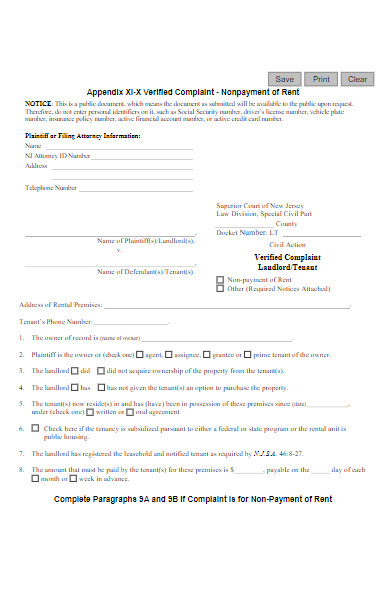verified complaint tenant form
