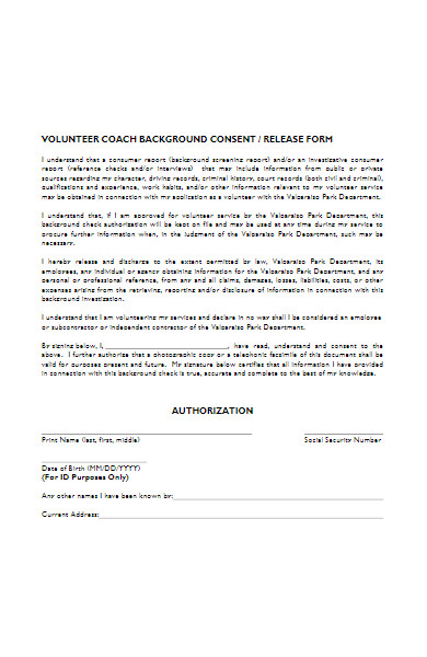 volunteer background check consent form