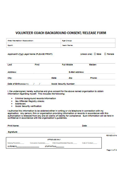 volunteer coach background check consent form