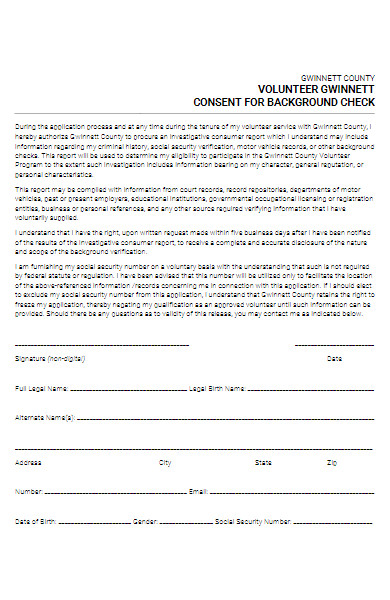 volunteer consent for background check form