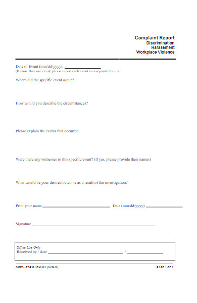 workplace complaint report form