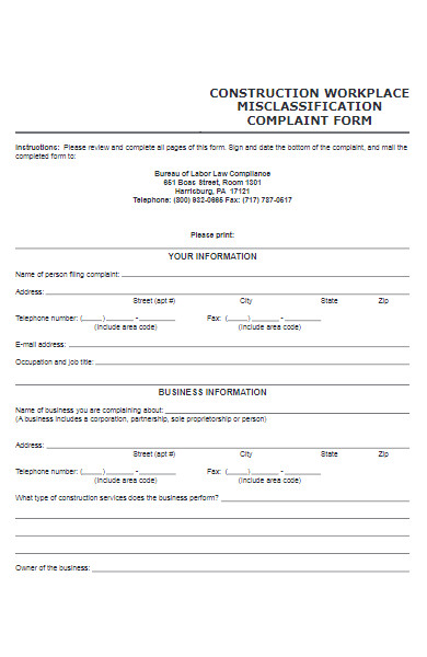 workplace misclassification complaint form
