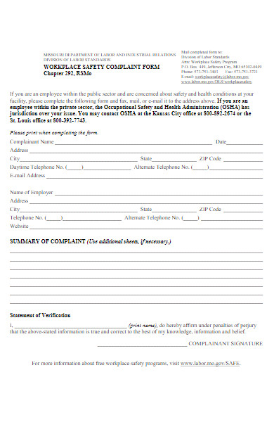 workplace safety complaint form