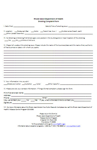 workplace smoking complaint form