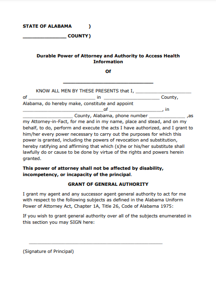 alabama general power of attorney form