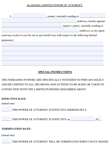 alabama limited power of attorney form