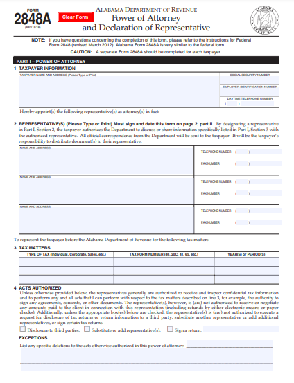 alabama power of attorney and declaration of representative form