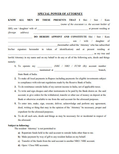 blank special power of attorney forms