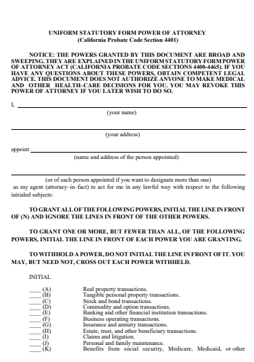 california printable power of attorney form