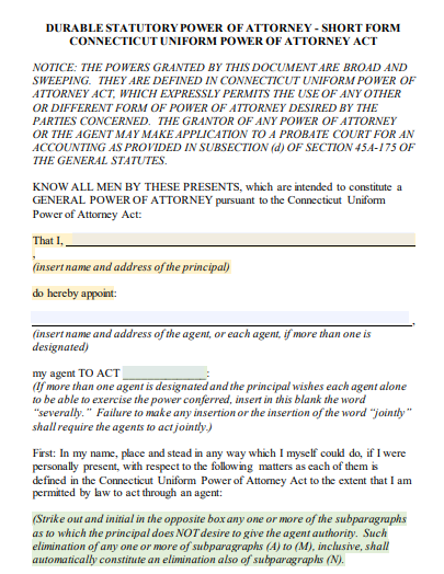 connecticut simple power of attorney form