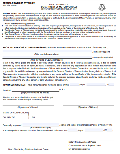 connecticut special power of attorney form