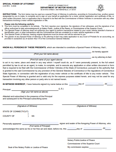connecticut vehicle power of attorney form