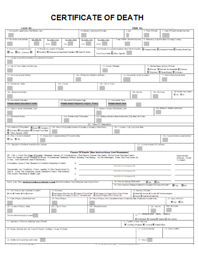 death certificate form in word