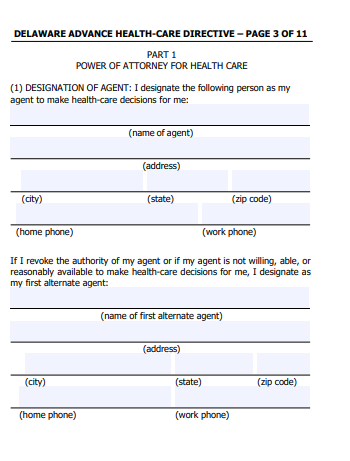 delaware advance directive power of attorney form