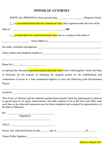 delaware blank power of attorney form