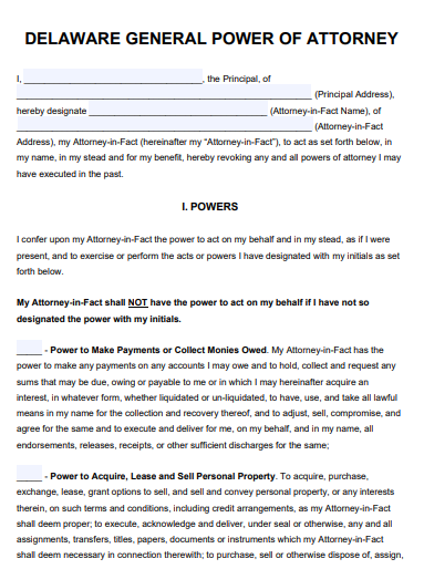 delaware general power of attorney form
