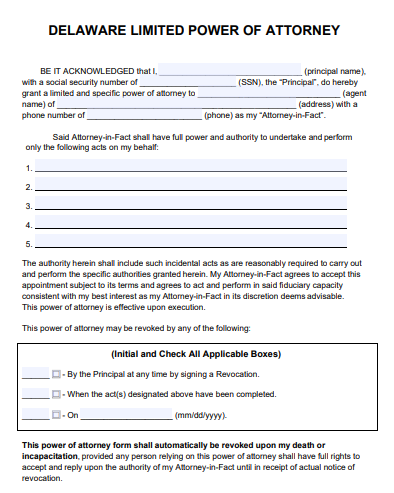 delaware limited power of attorney form