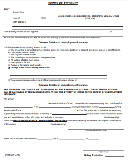 delaware power of attorney form