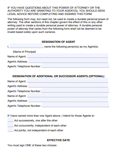 delaware sample power of attorney form