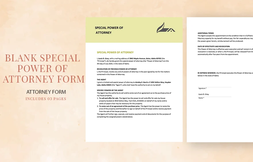 free blank special power of attorney form template