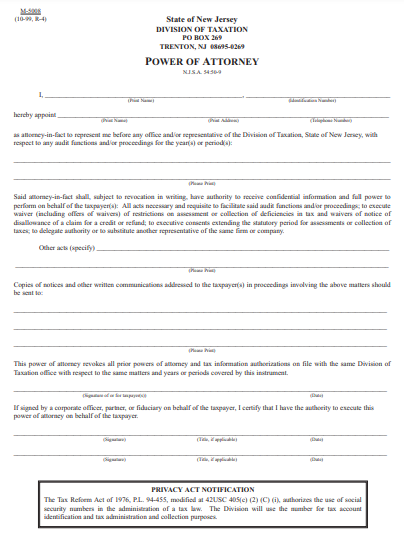 free new jersey power of attorney form