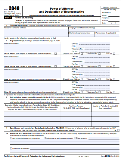 general irs form 2848 power of attorney forms
