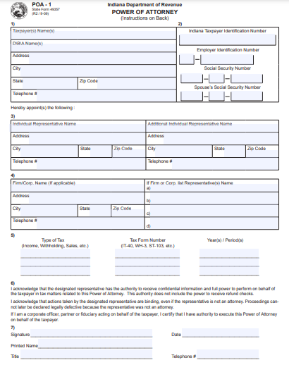 general indiana power of attorney form